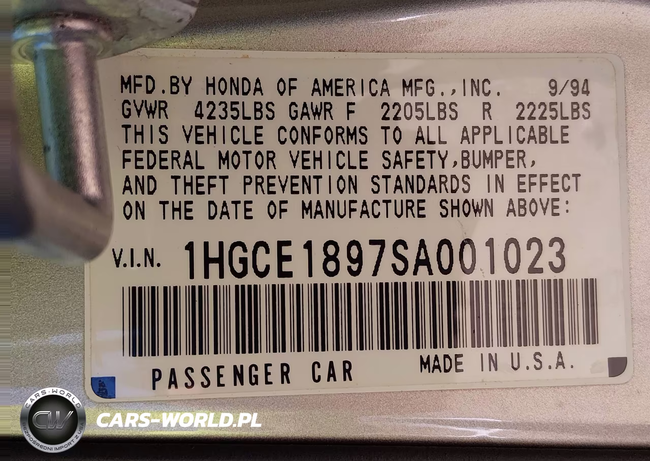 1995 Honda Accord Ex VIN:1HGCE1897SA001023 - 9