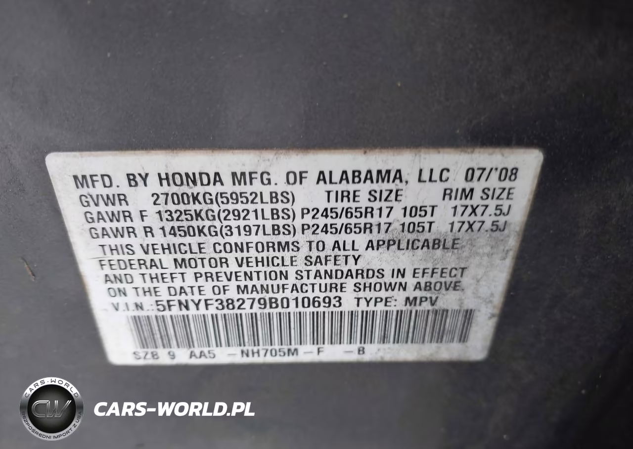 2009 Honda Pilot Lx VIN:5FNYF38279B010693 - 9