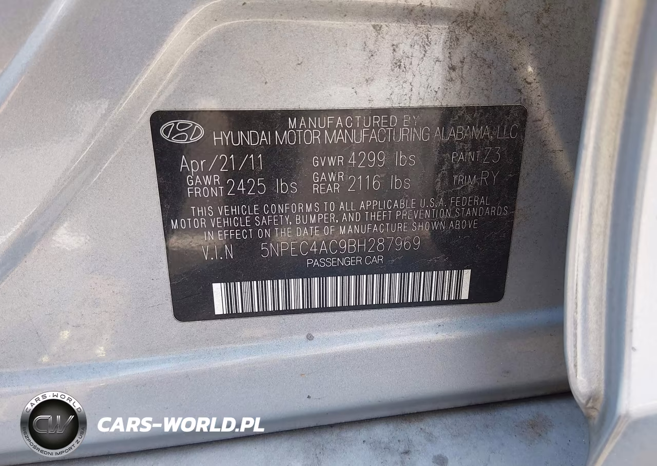 2011 Hyundai Sonata Se VIN:5NPEC4AC9BH287969 - 9
