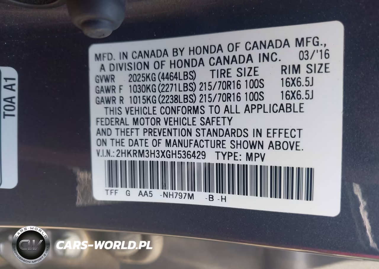 2016 Honda Cr-V Lx VIN:2HKRM3H3XGH536429 - 9