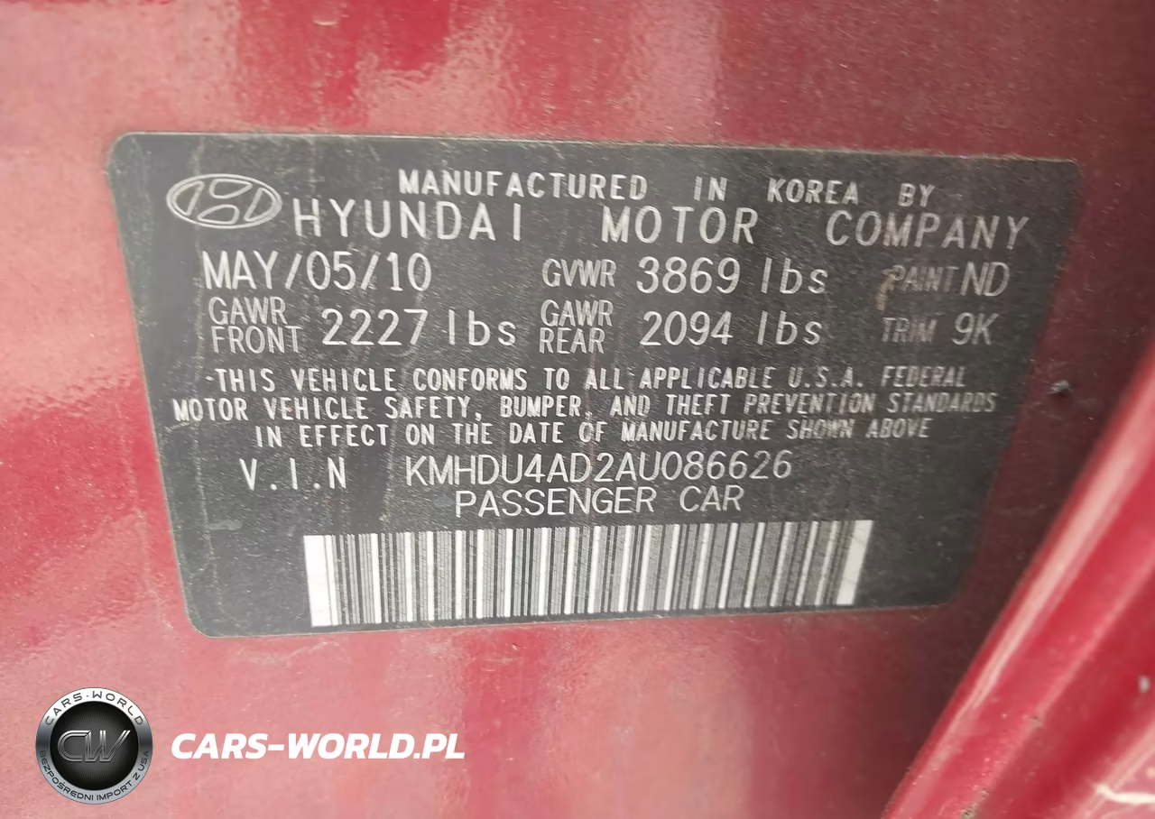 2010 Hyundai Elantra Gls VIN:KMHDU4AD2AU086626 - 9