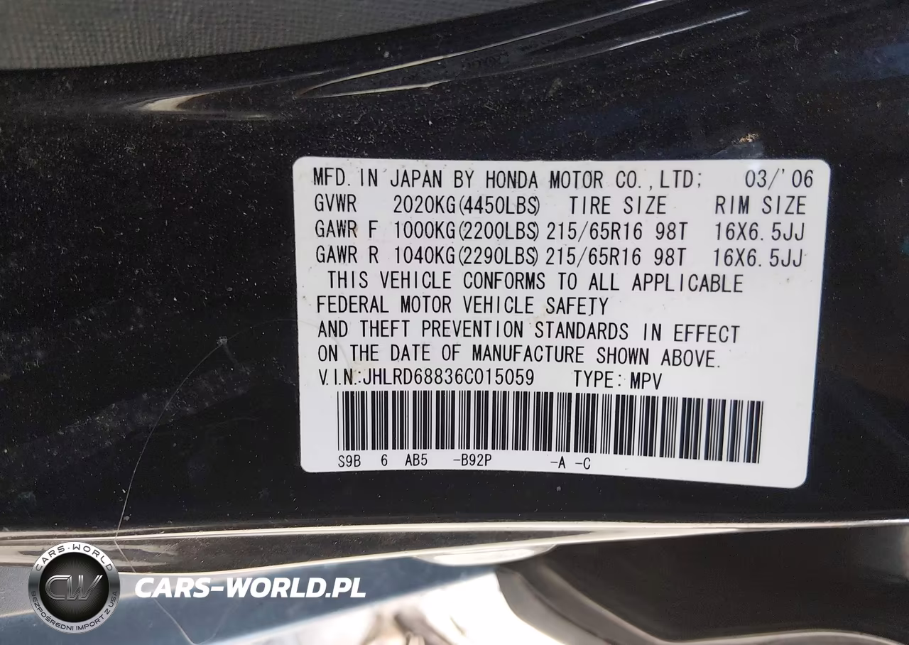 2006 Honda Cr-V Ex VIN:JHLRD68836C015059 - 9