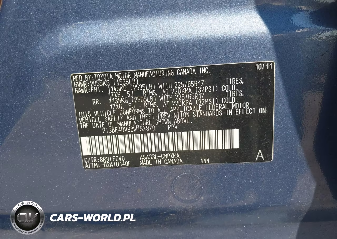 2011 Toyota Rav4 VIN:2T3BF4DV9BW157870 - 9