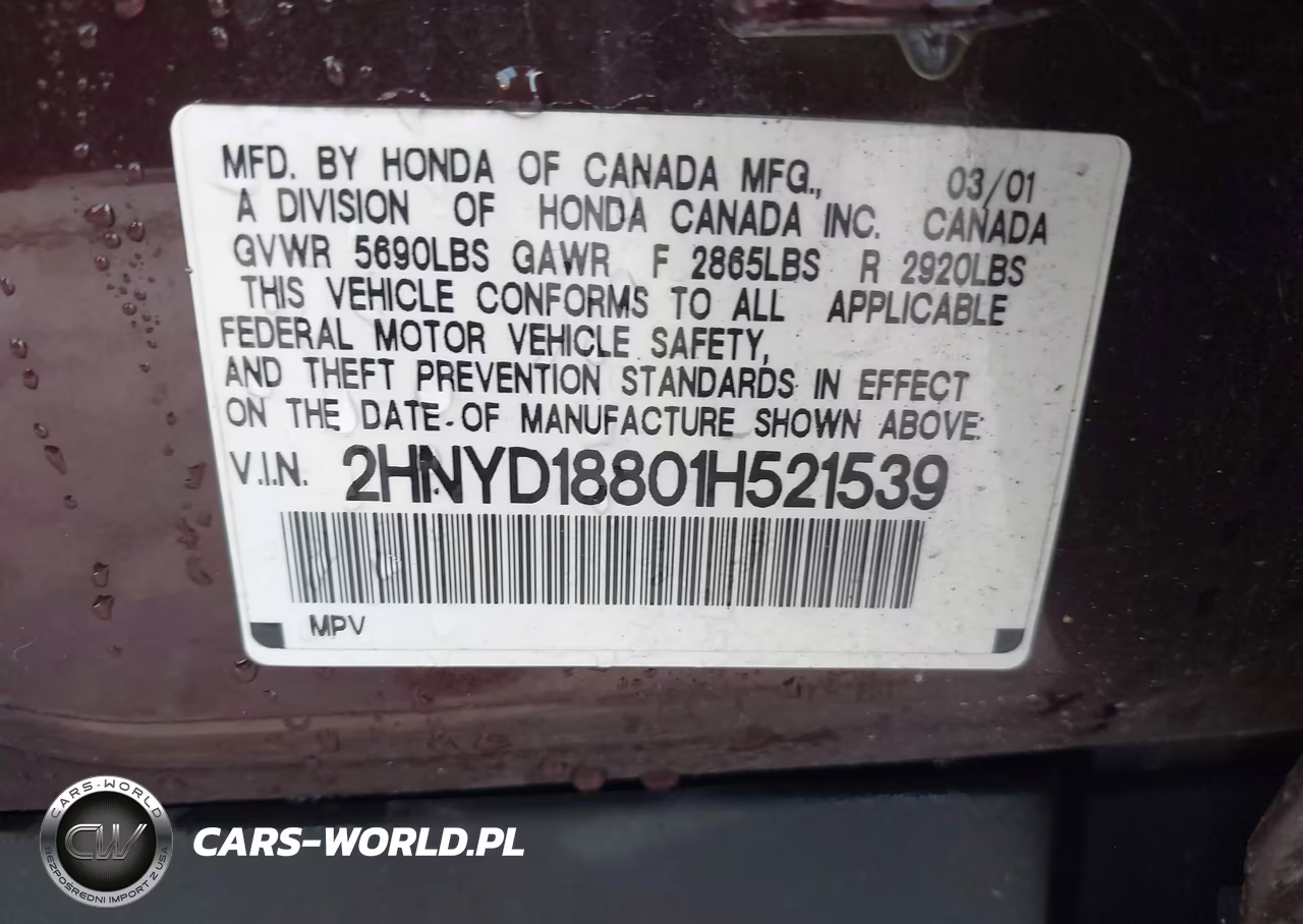 2001 Acura Mdx VIN:2HNYD18801H521539 - 9