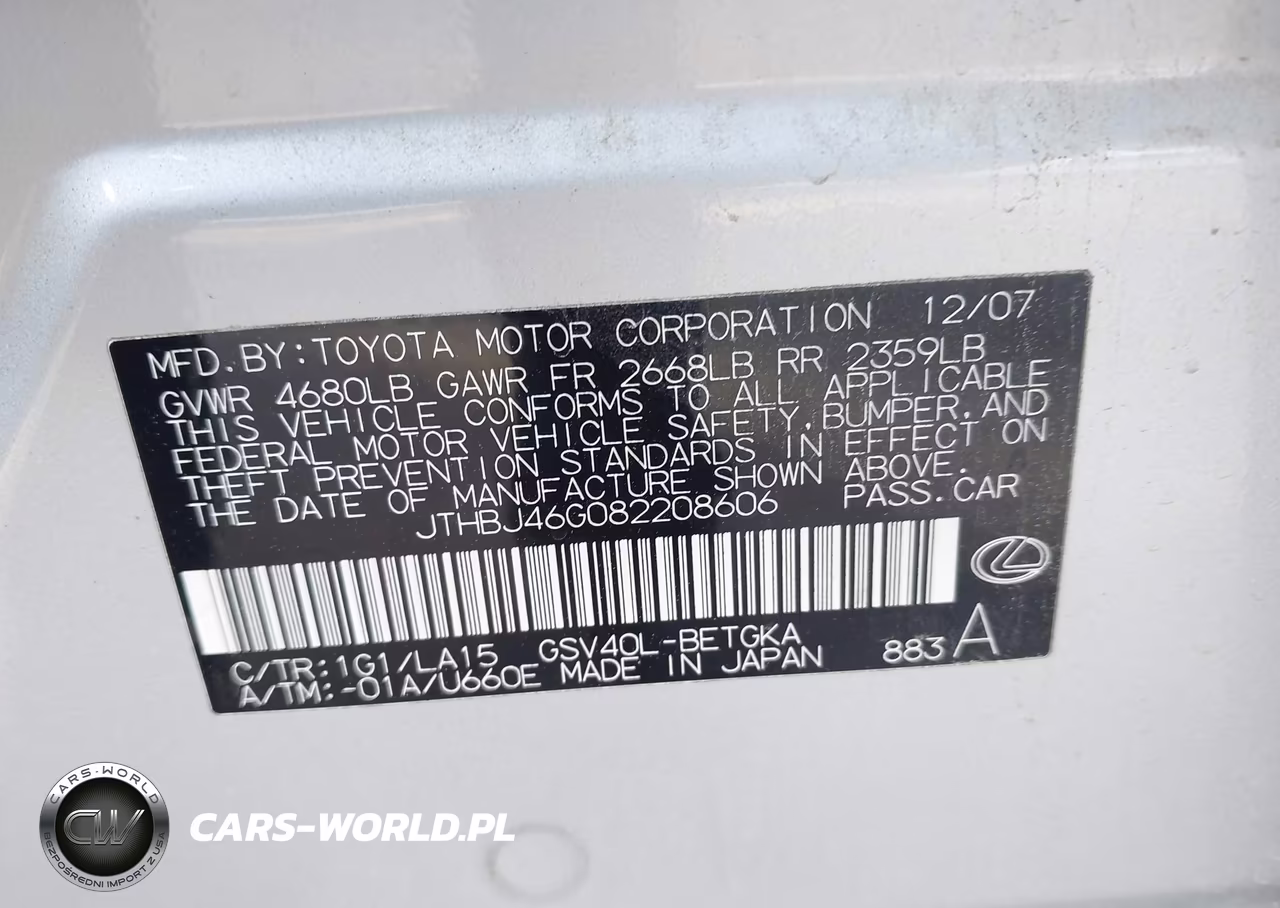 2008 Lexus Es 350 VIN:JTHBJ46G082208606 - 9