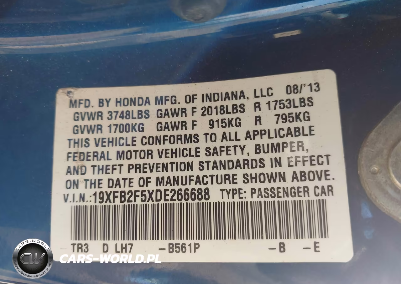2013 Honda Civic Lx VIN:19XFB2F5XDE266688 - 9