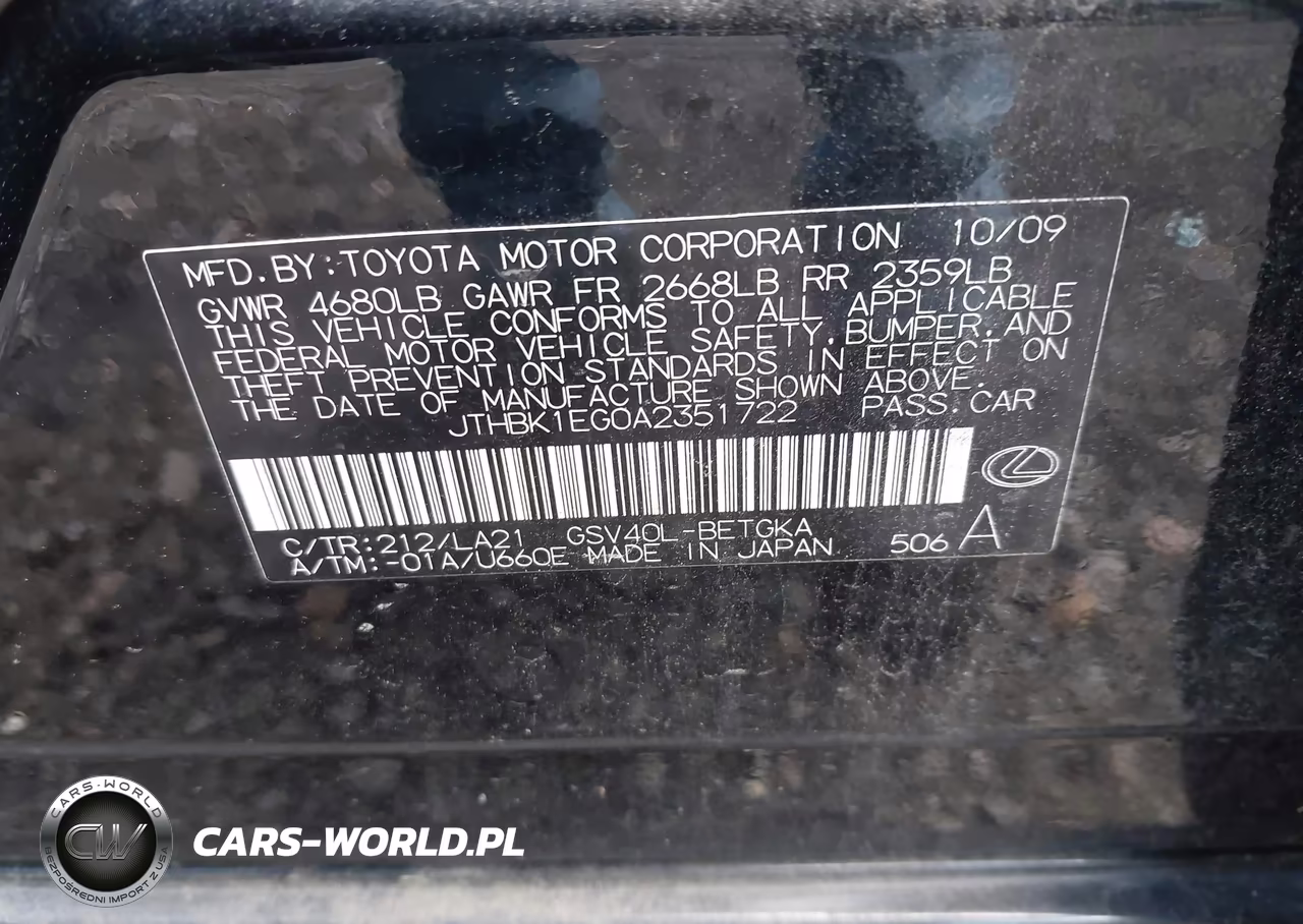 2010 Lexus Es 350 VIN:JTHBK1EG0A2351722 - 9
