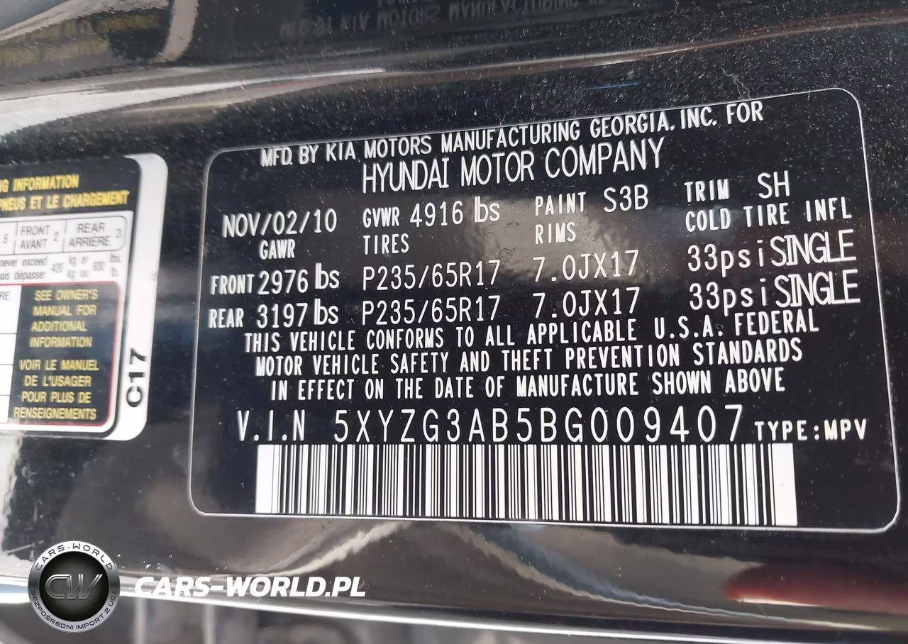 2011 Hyundai Santa Fe Gls VIN:5XYZG3AB5BG009407 - 9