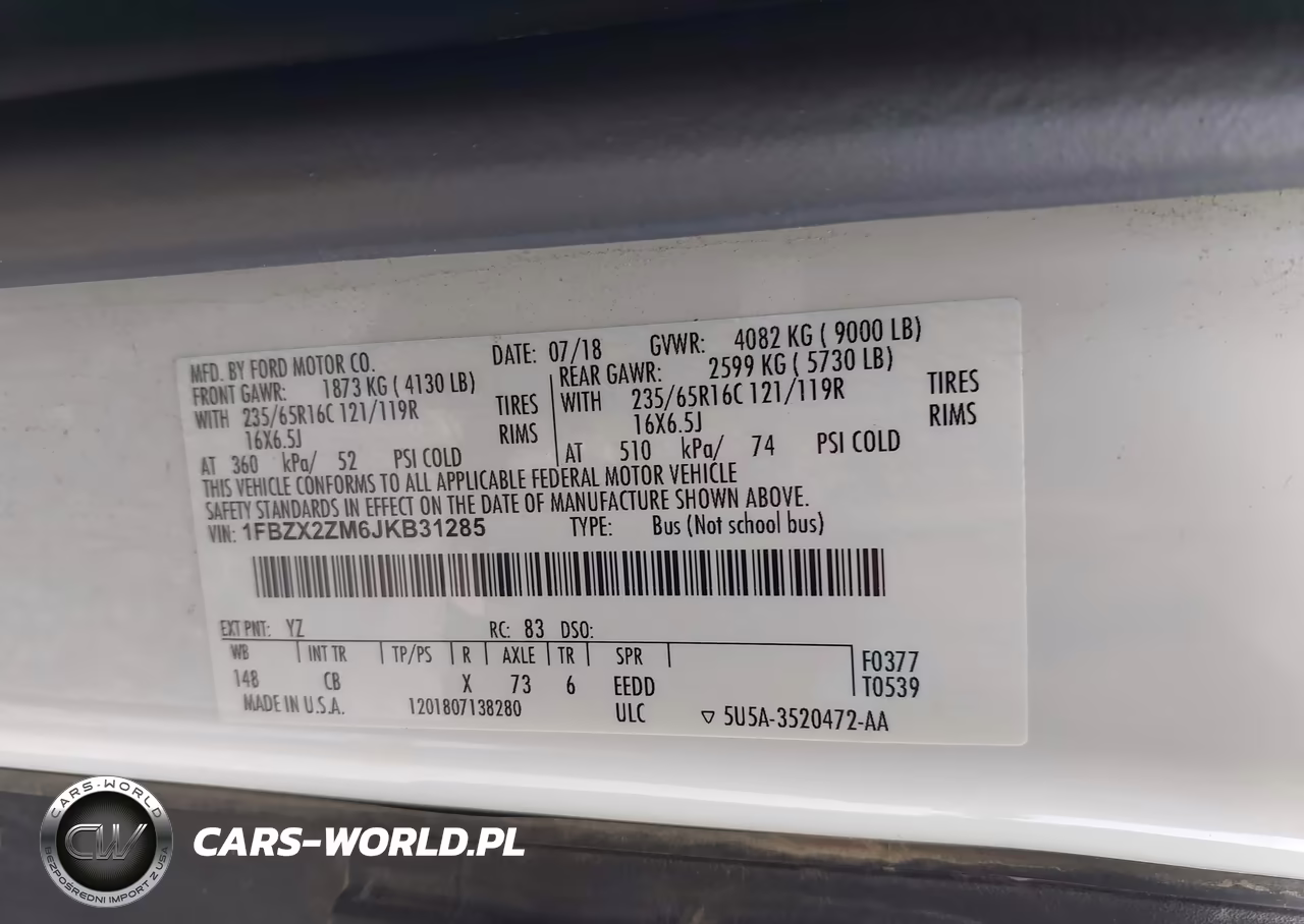 2018 Ford Transit-350 Xl VIN:1FBZX2ZM6JKB31285 - 9