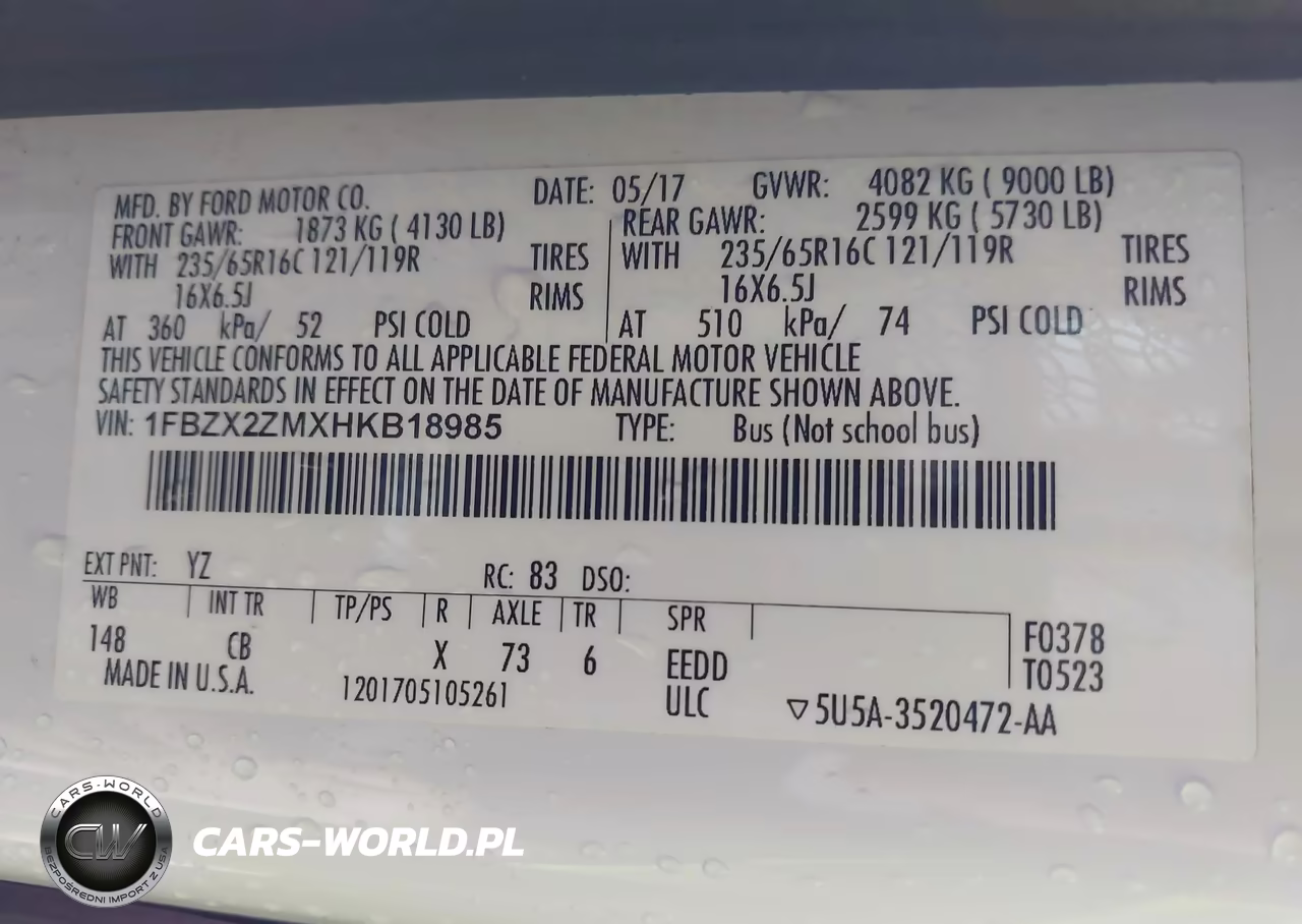 2017 Ford Transit-350 Xl VIN:1FBZX2ZMXHKB18985 - 9