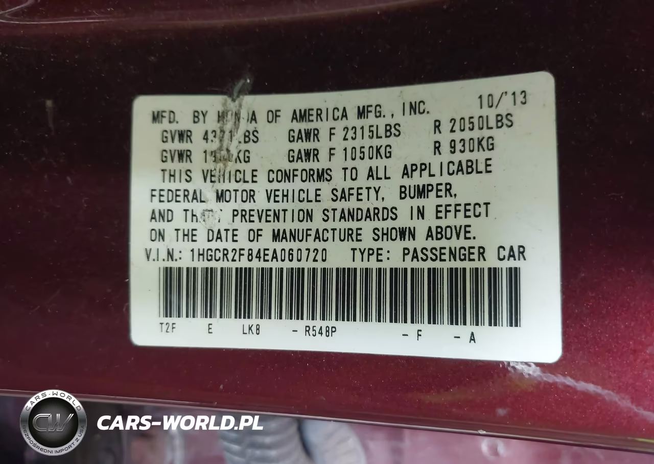 2014 Honda Accord Ex-L VIN:1HGCR2F84EA060720 - 9