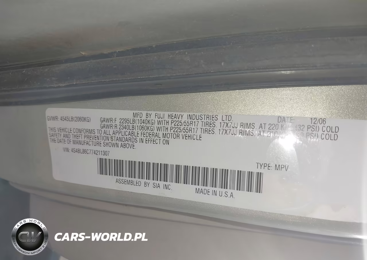 2007 Subaru Outback 3.0R L.l. Bean Edition VIN:4S4BL86C774211307 - 9
