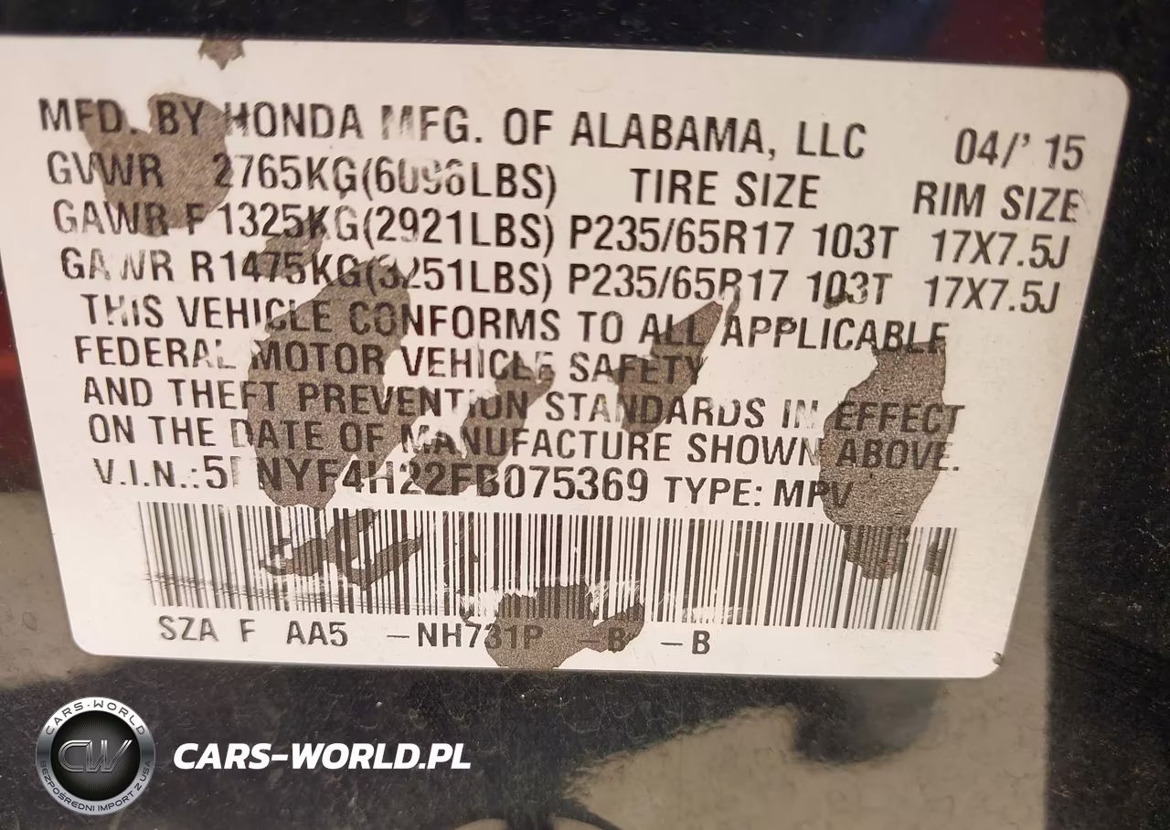 2015 Honda Pilot Lx VIN:5FNYF4H22FB075369 - 9