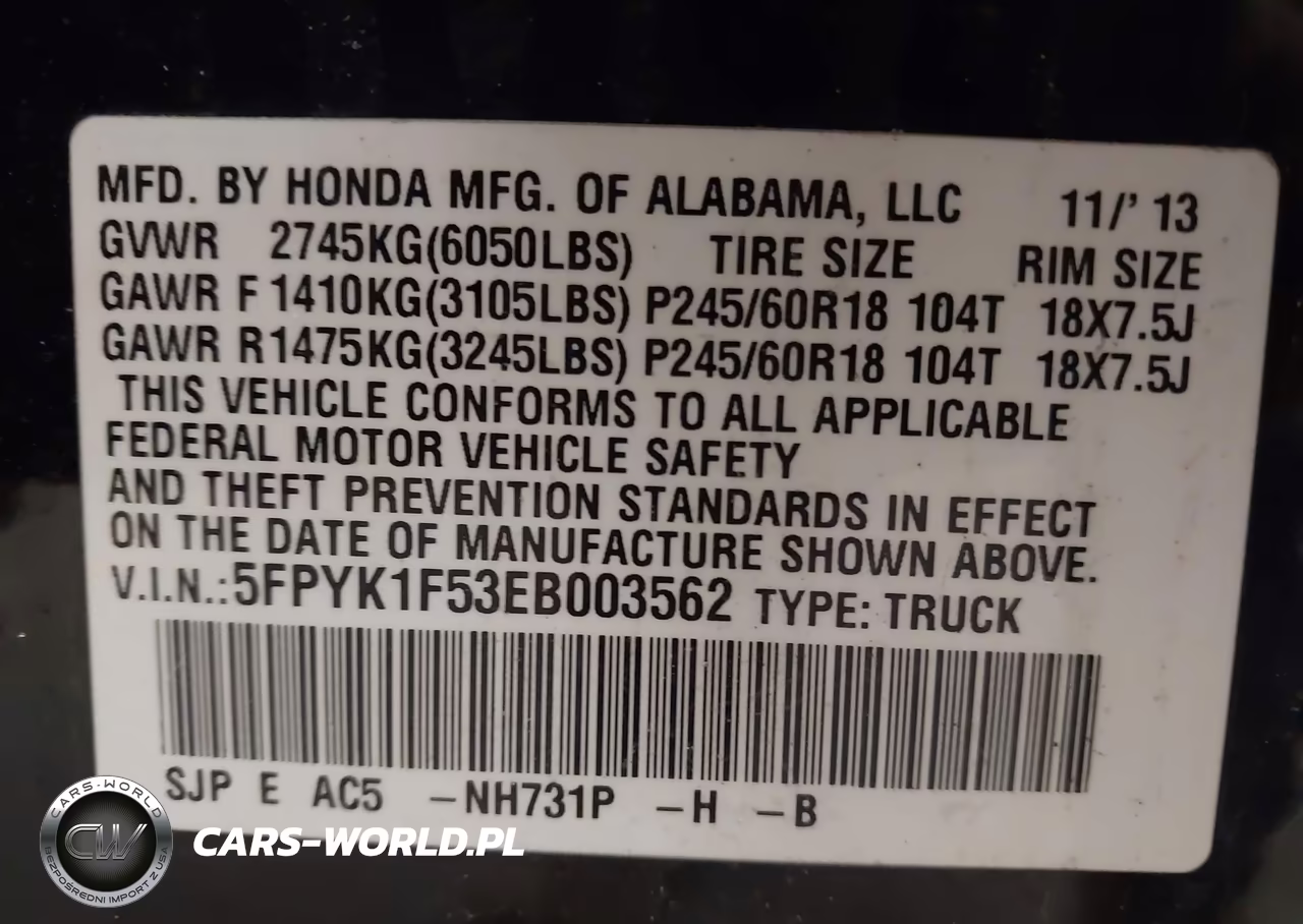 2014 Honda Ridgeline Rtl VIN:5FPYK1F53EB003562 - 9
