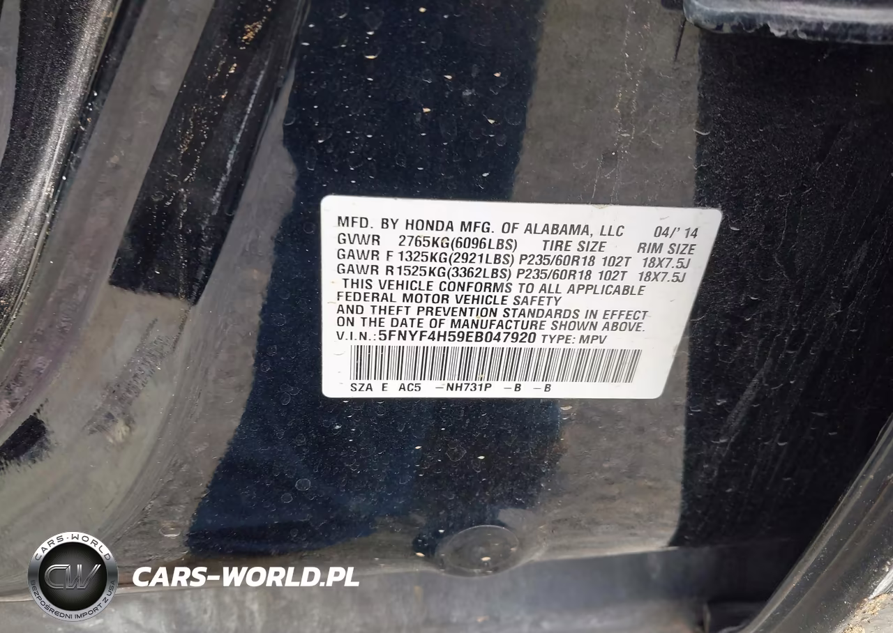 2014 Honda Pilot Ex-L VIN:5FNYF4H59EB047920 - 9