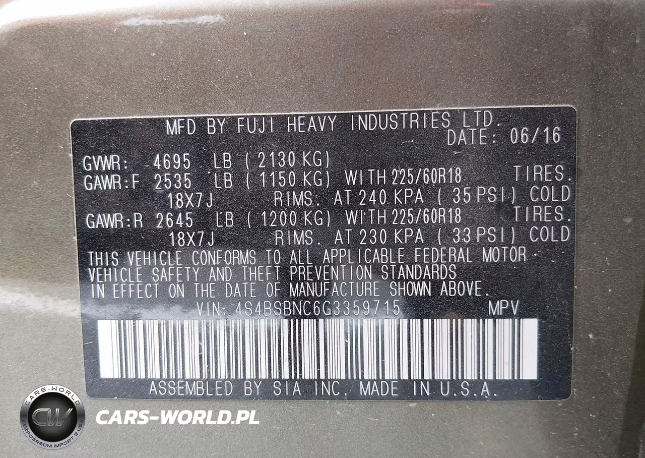 2016 Subaru Outback 2.5I Limited VIN:4S4BSBNC6G3359715 - 9