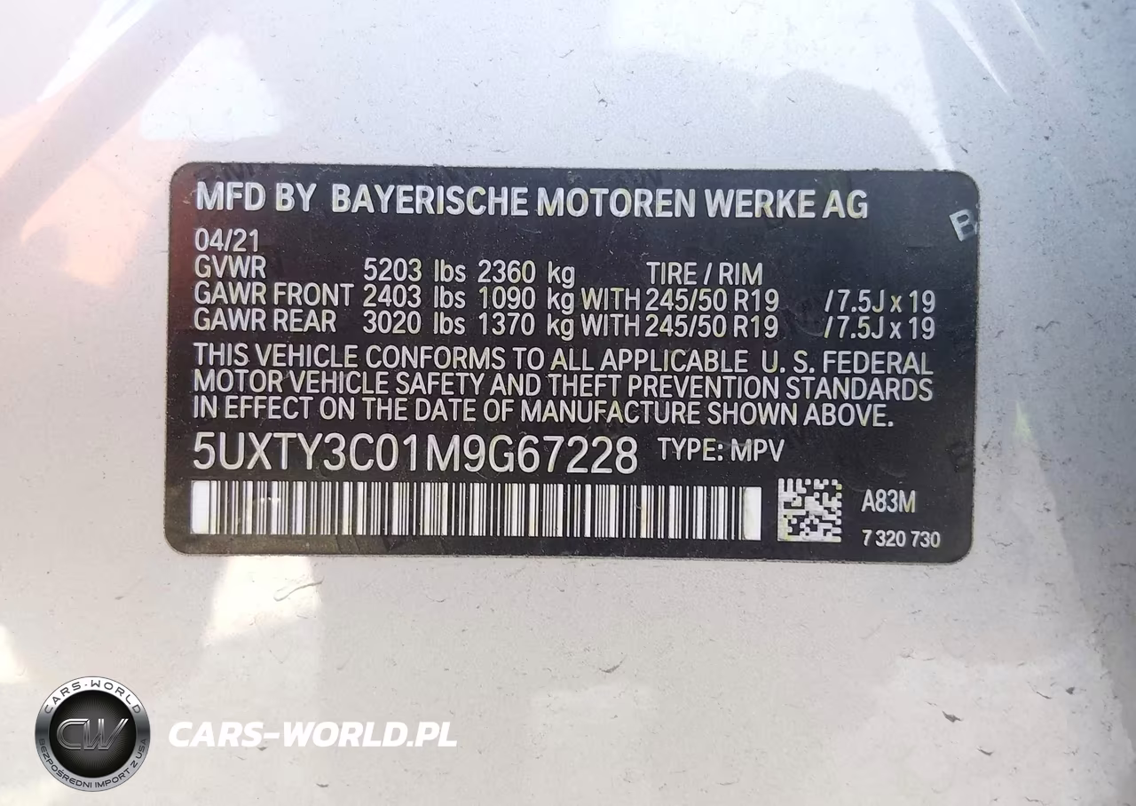 2021 BMW X3 Sdrive30I VIN:5UXTY3C01M9G67228 - 9