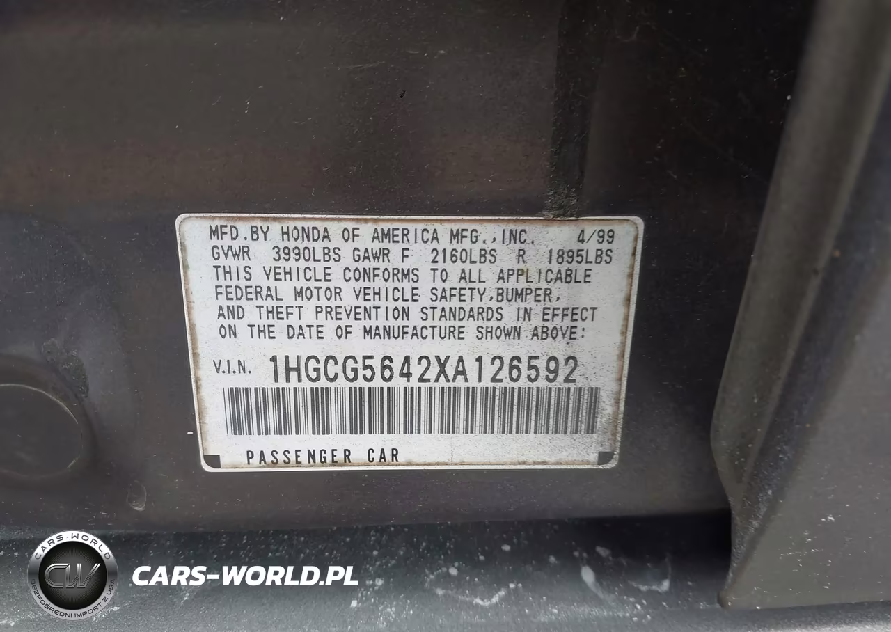 1999 Honda Accord Lx VIN:1HGCG5642XA126592 - 9