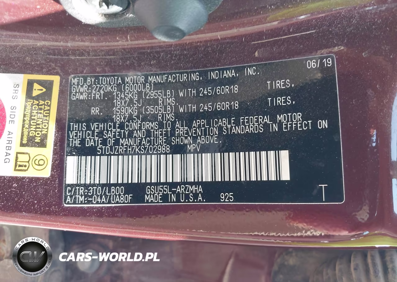2019 Toyota Highlander Xle VIN:5TDJZRFH7KS702988 - 9