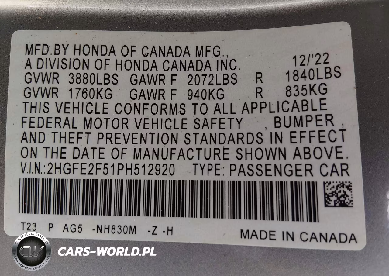 2023 Honda Civic Sport VIN:2HGFE2F51PH512920 - 9