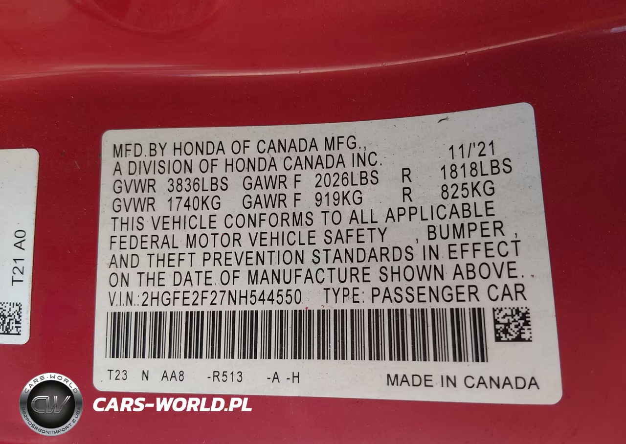 2022 Honda Civic Lx VIN:2HGFE2F27NH544550 - 9