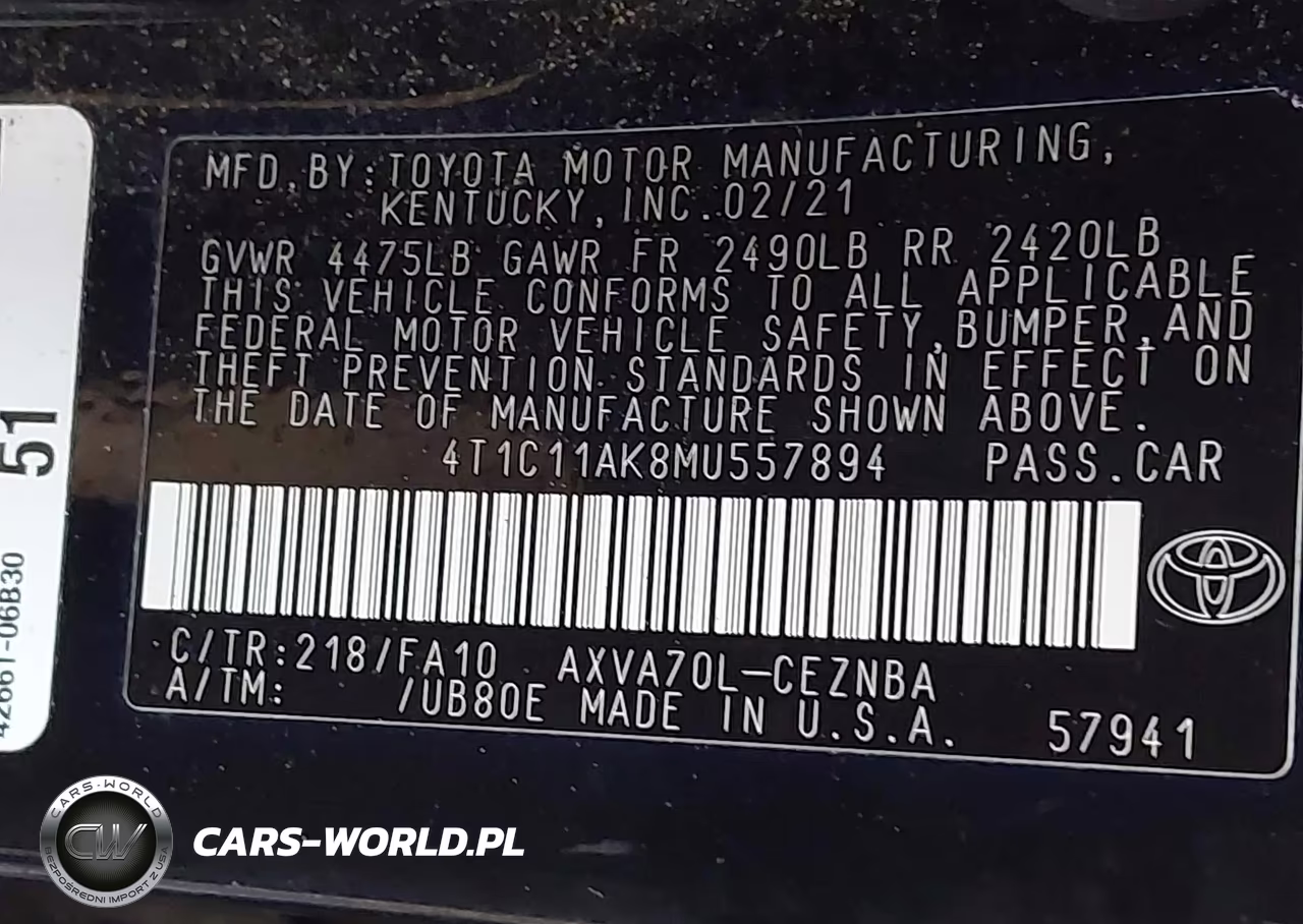 2021 Toyota Camry Le VIN:4T1C11AK8MU557894 - 9