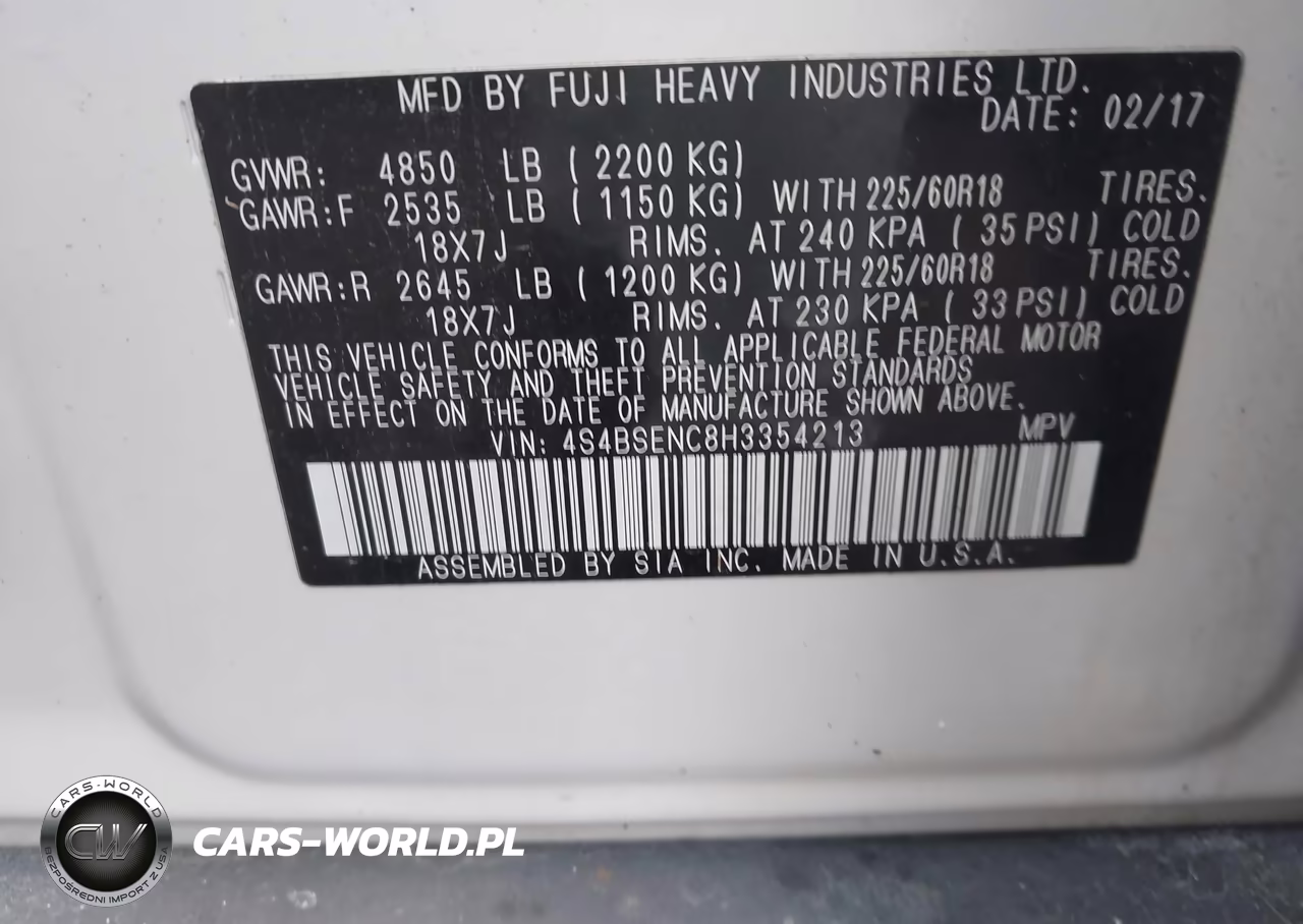 2017 Subaru Outback 3.6R Limited VIN:4S4BSENC8H3354213 - 9