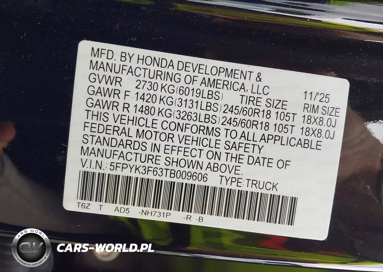 2026 Honda Ridgeline Trailsport VIN:5FPYK3F63TB009606 - 9
