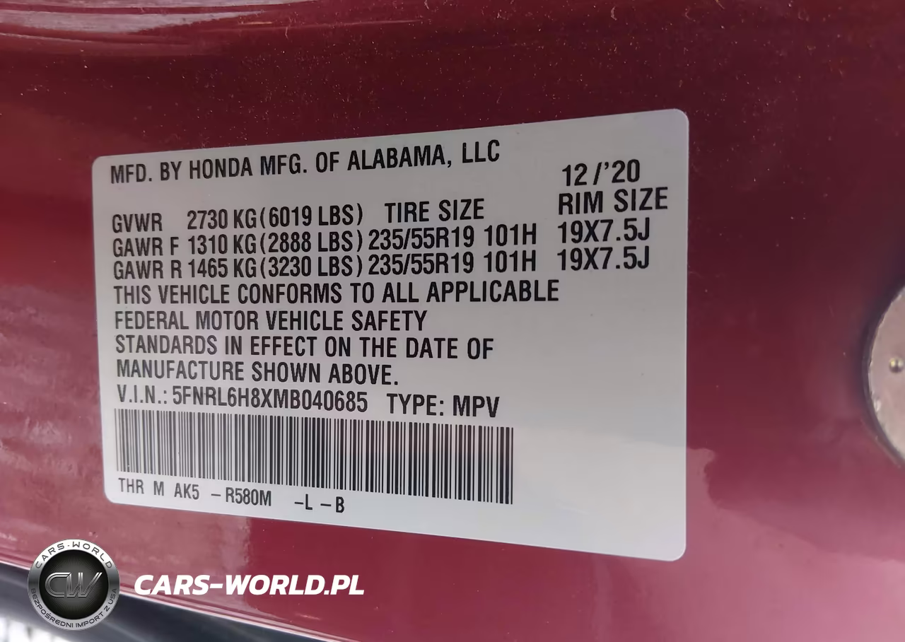 2021 Honda Odyssey Touring VIN:5FNRL6H8XMB040685 - 9