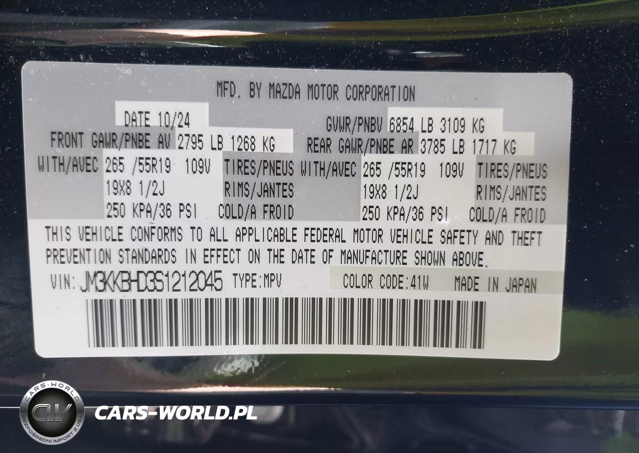 2025 Mazda Cx-90 3.3 Turbo Preferred Package VIN:JM3KKBHD3S1212045 - 9