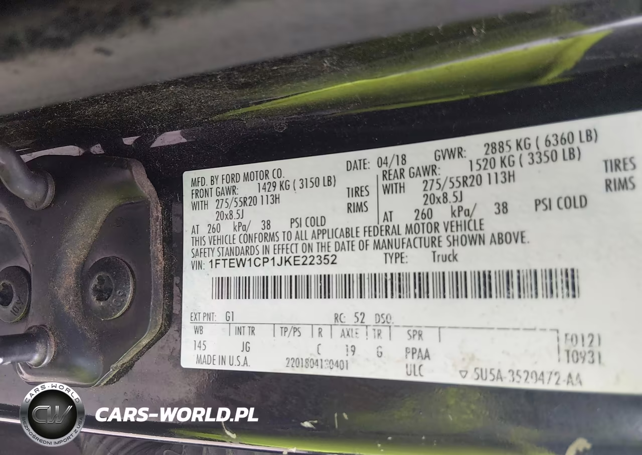 2018 Ford F-150 Xl VIN:1FTEW1CP1JKE22352 - 9