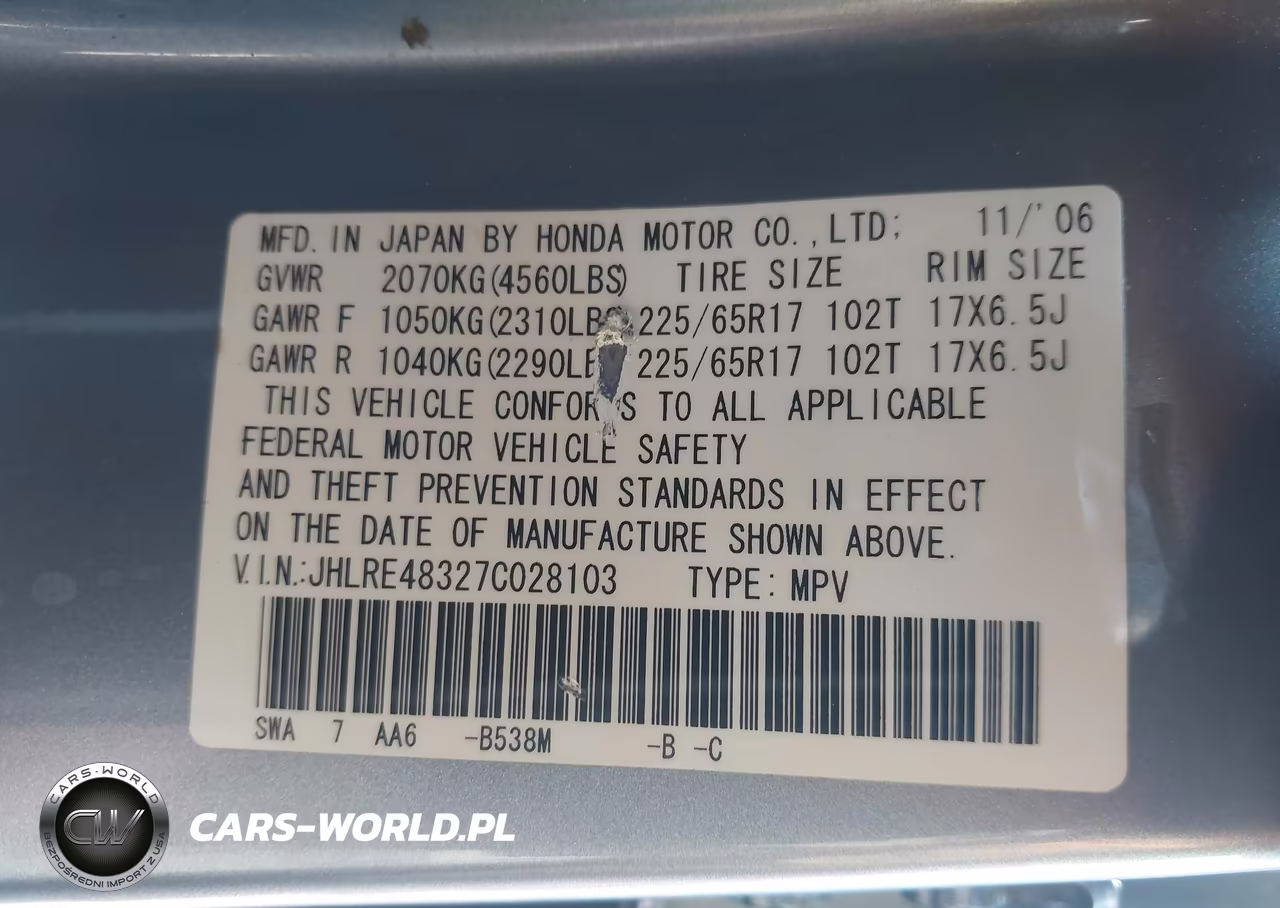 2007 Honda Cr-V Lx VIN:JHLRE48327C028103 - 9