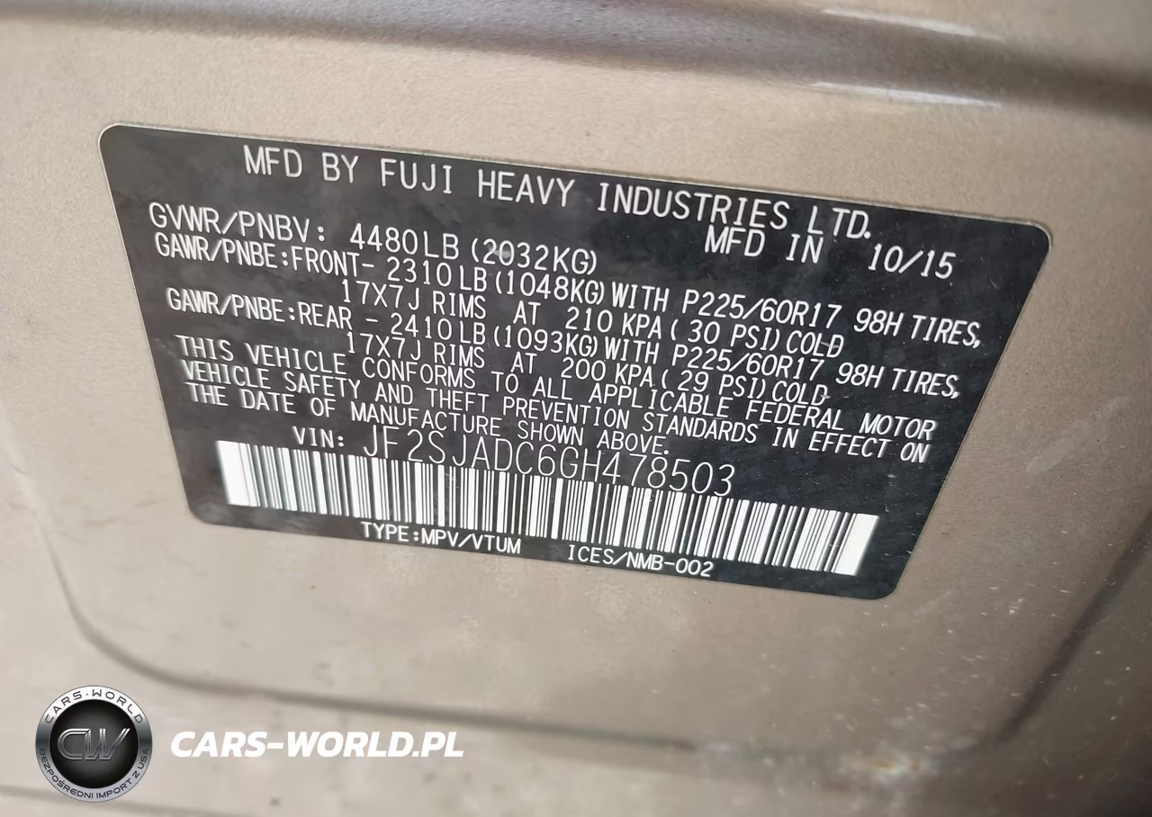 2016 Subaru Forester 2.5I Premium VIN:JF2SJADC6GH478503 - 9