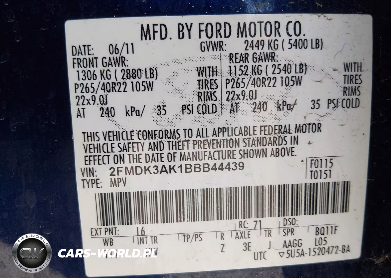 2011 Ford Edge Sport VIN:2FMDK3AK1BBB44439 - 9
