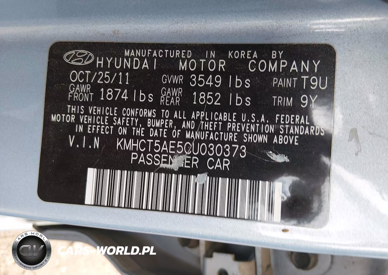 2012 Hyundai Accent Gs VIN:KMHCT5AE5CU030373 - 9