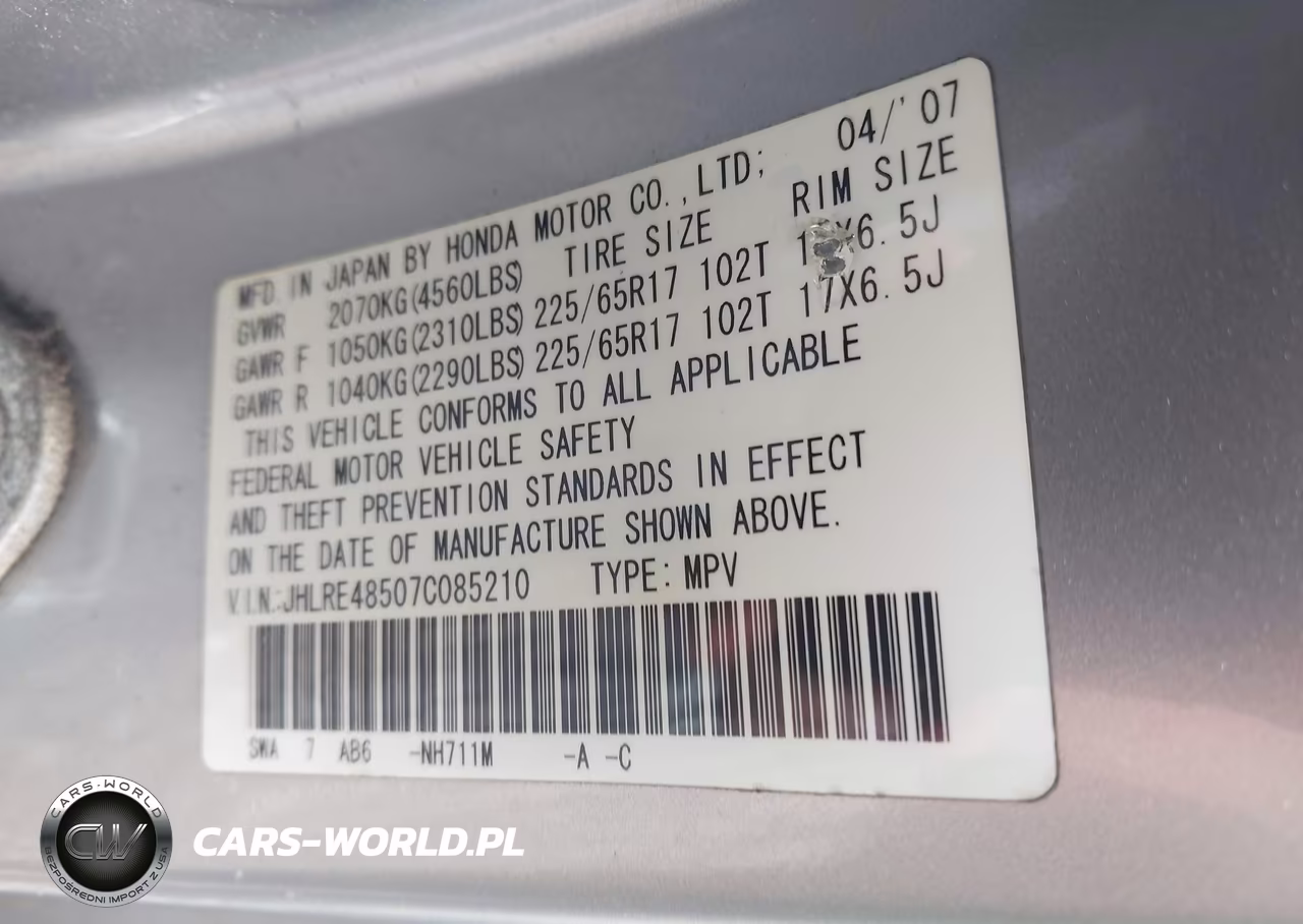 2007 Honda Cr-V Ex VIN:JHLRE48507C085210 - 9