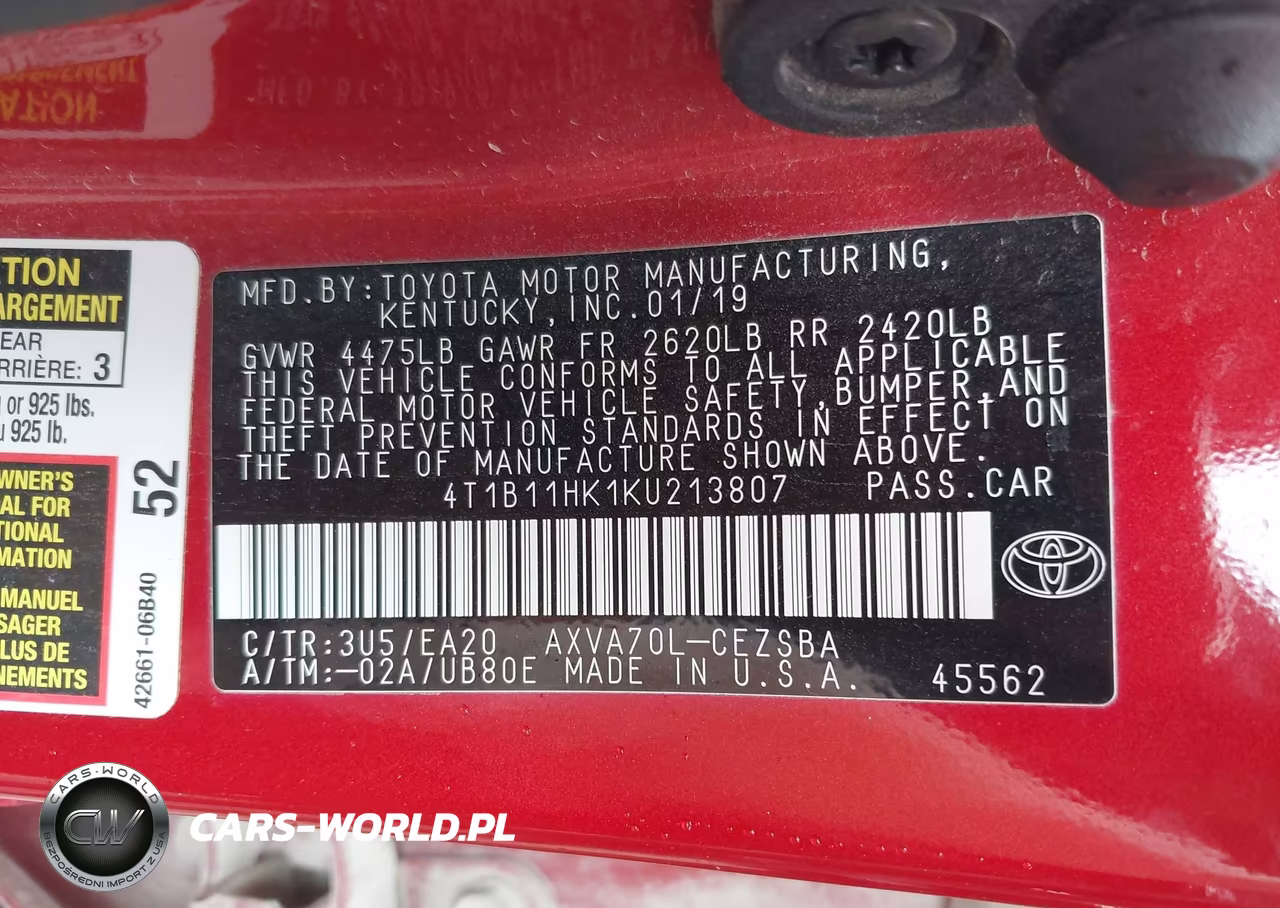 2019 Toyota Camry Se VIN:4T1B11HK1KU213807 - 9