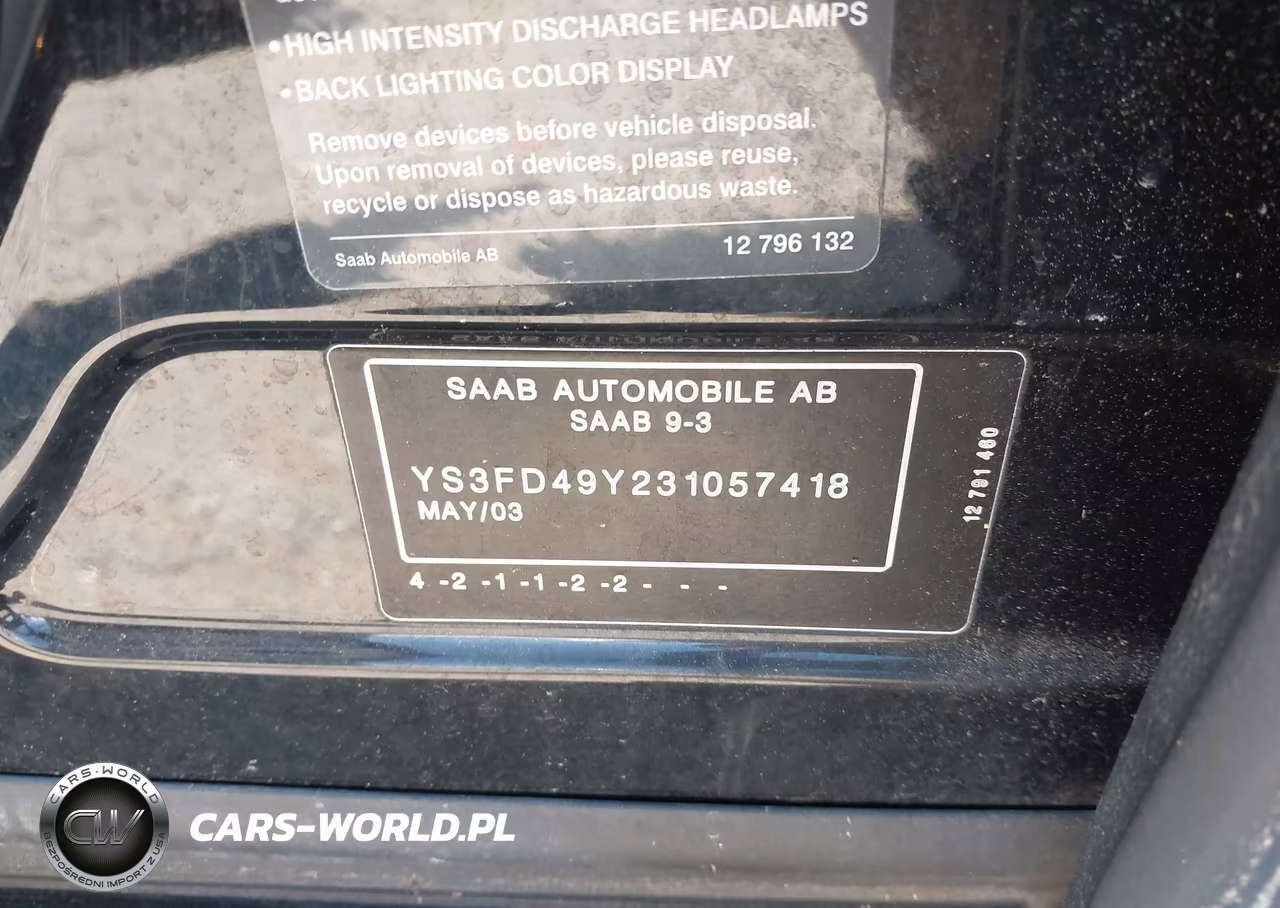 2003 Saab 9-3 Arc VIN:YS3FD49Y231057418 - 9