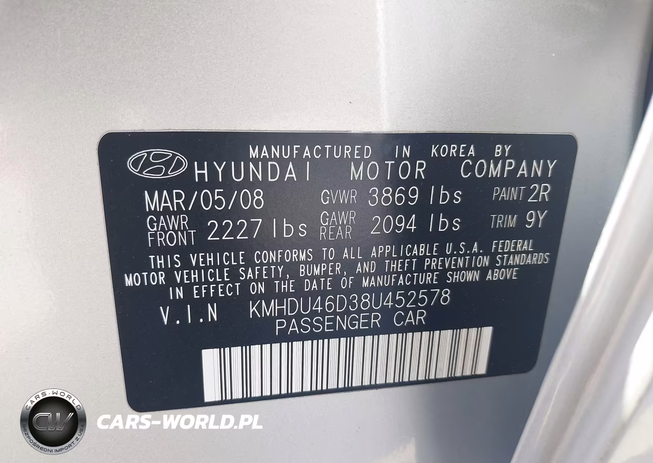 2008 Hyundai Elantra Gls-Se VIN:KMHDU46D38U452578 - 9