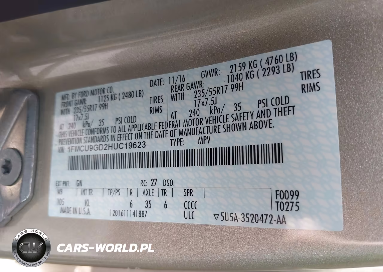 2017 Ford Escape Se VIN:1FMCU9GD2HUC19623 - 9