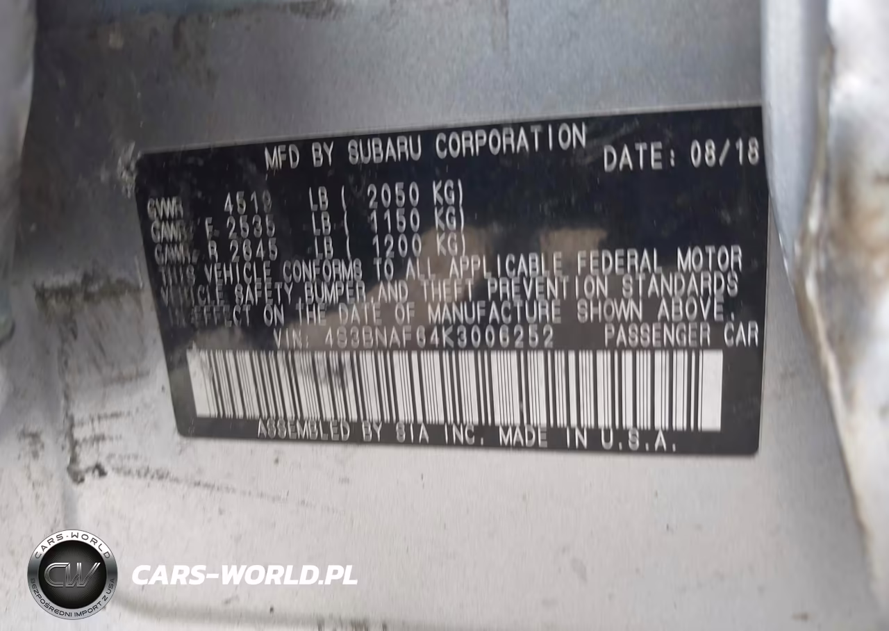 2019 Subaru Legacy 2.5I Premium VIN:4S3BNAF64K3006252 - 9