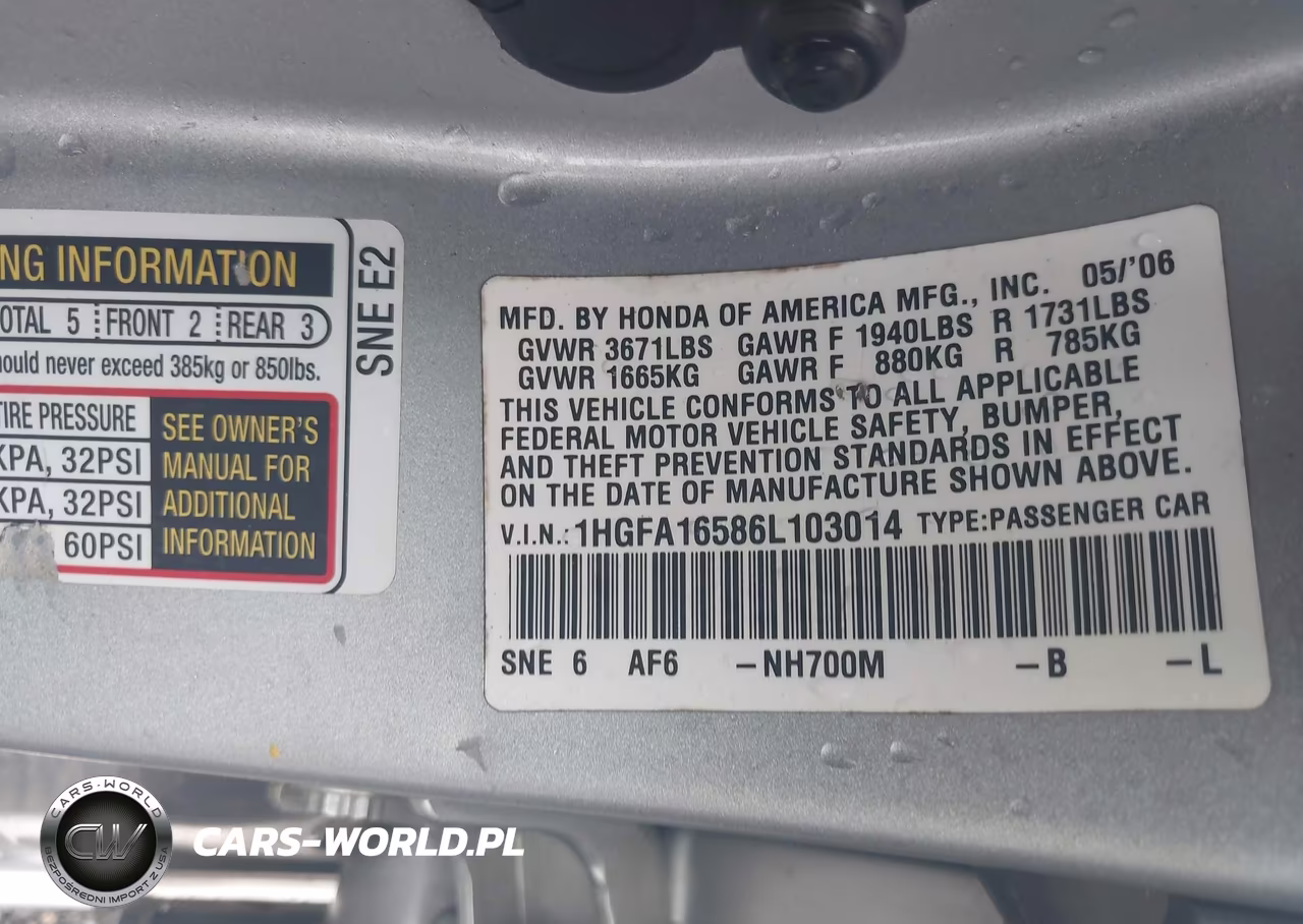 2006 Honda Civic Lx VIN:1HGFA16586L103014 - 9