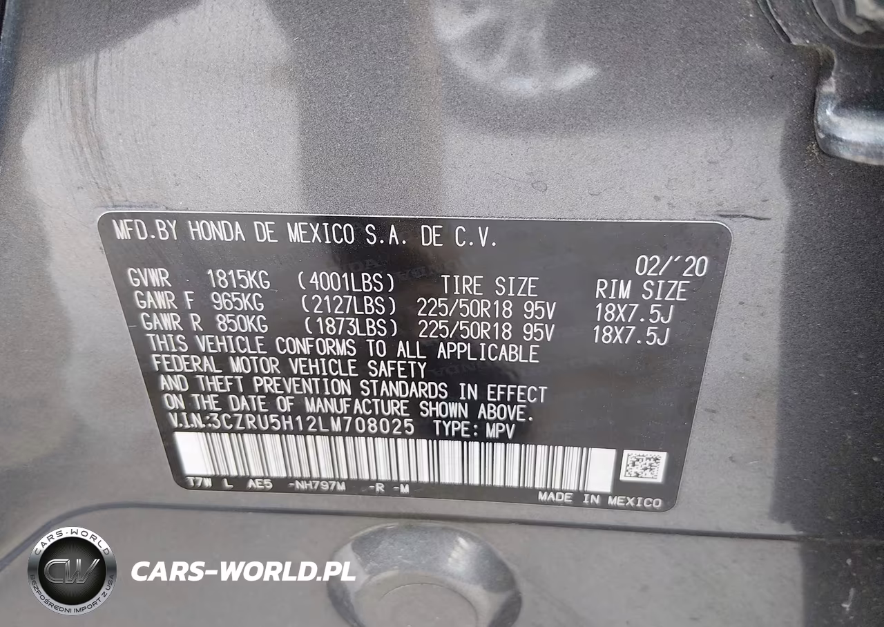 2020 Honda Hr-V 2Wd Sport VIN:3CZRU5H12LM708025 - 9