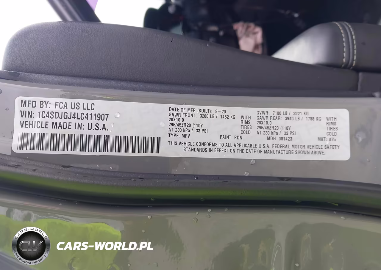 2020 Dodge Durango Srt Awd VIN:1C4SDJGJ4LC411907 - 9