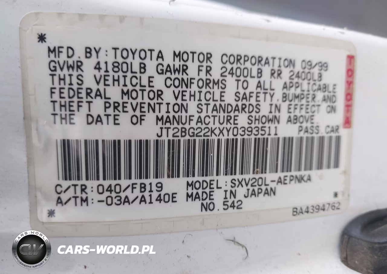 2000 Toyota Camry Le VIN:JT2BG22KXY0393511 - 9