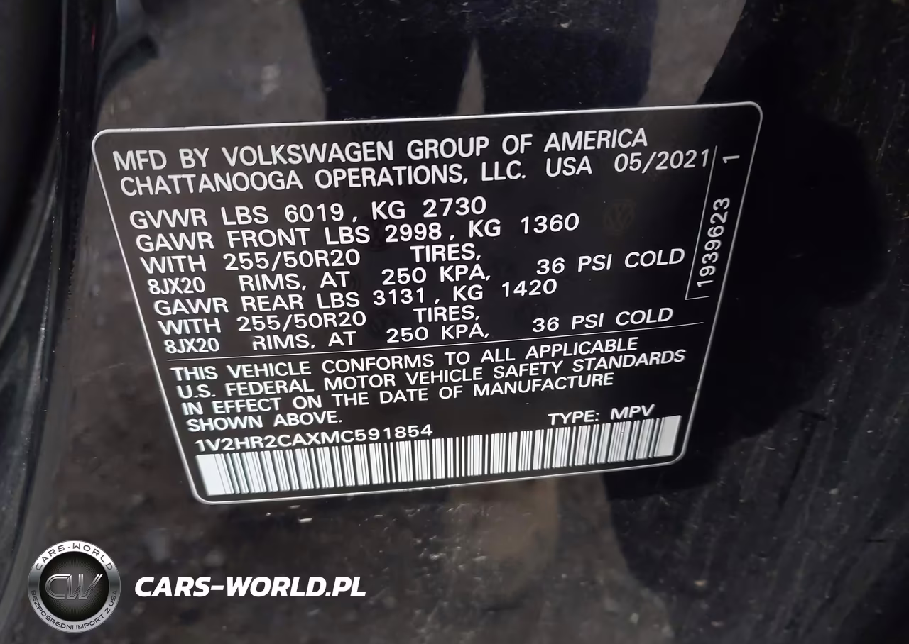 2021 Volkswagen Atlas 3.6L V6 Se W-Technology VIN:1V2HR2CAXMC591854 - 9