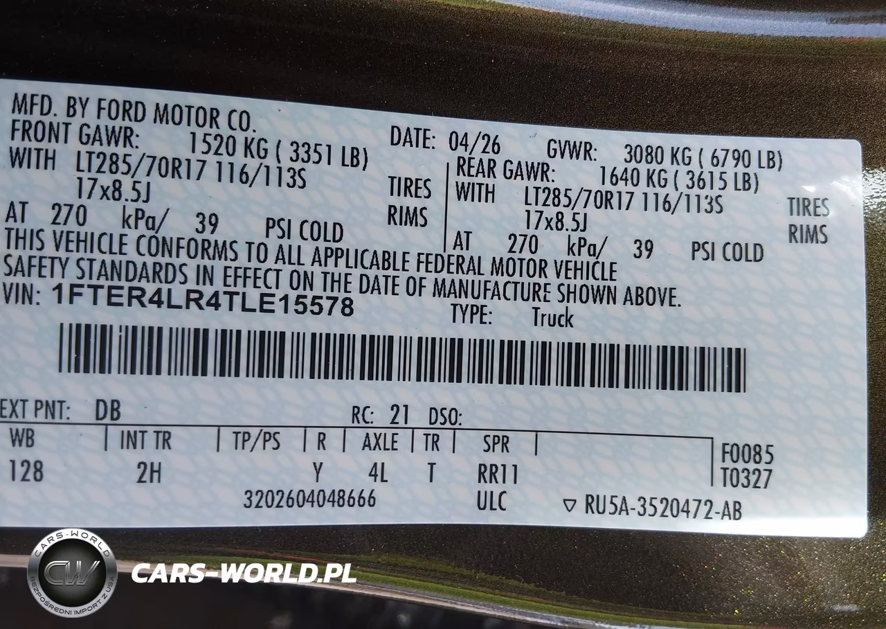 2026 Ford Ranger Raptor VIN:1FTER4LR4TLE15578 - 9