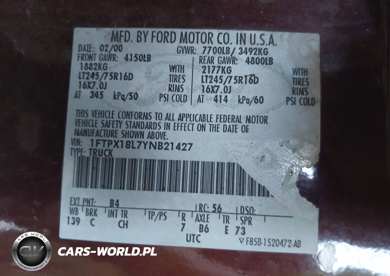 2000 Ford F-150 Lariat-Work Series-Xl-Xlt VIN:1FTPX18L7YNB21427 - 9