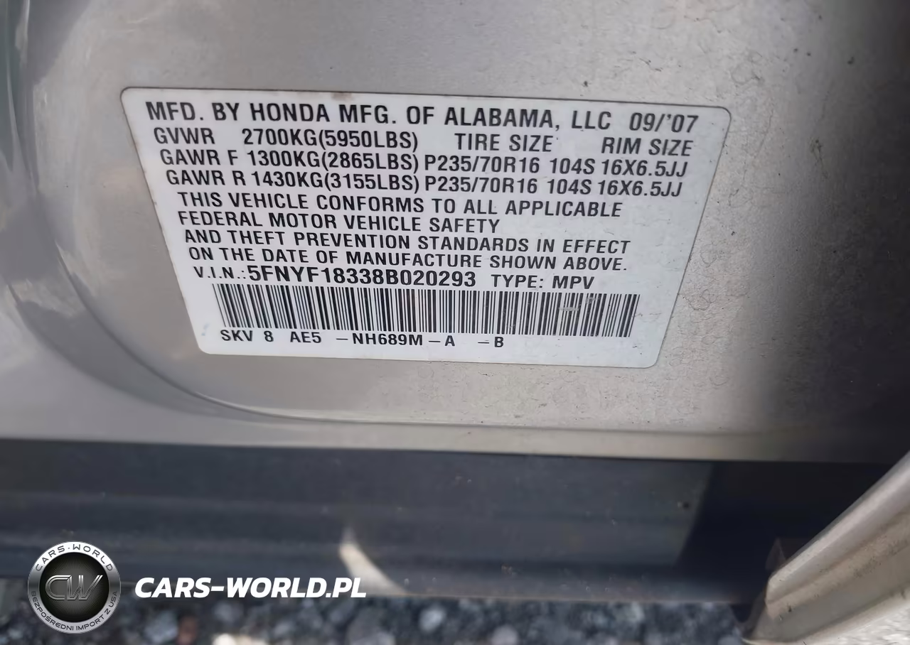 2008 Honda Pilot Se VIN:5FNYF18338B020293 - 9