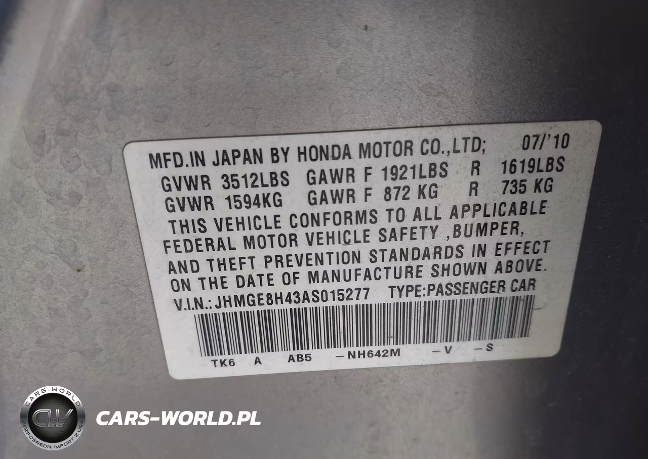 2010 Honda Fit Sport VIN:JHMGE8H43AS015277 - 9